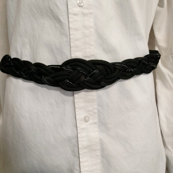Source Unknown Accessories - Vintage Belt Braided Cord Black Women's 1980s-90s Dynasty Stretchy Silver Hook